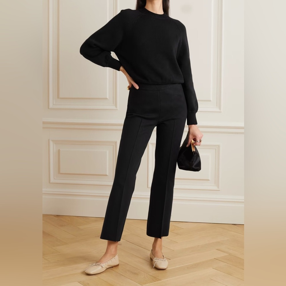 Black High Sport Cropped Stretch-Cotton Pants